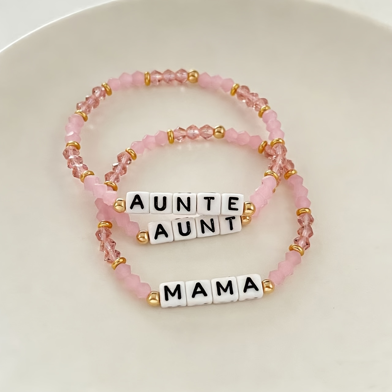 Elegant Bracelet with Pink Diamond-Shaped Beads, Auntie Gift